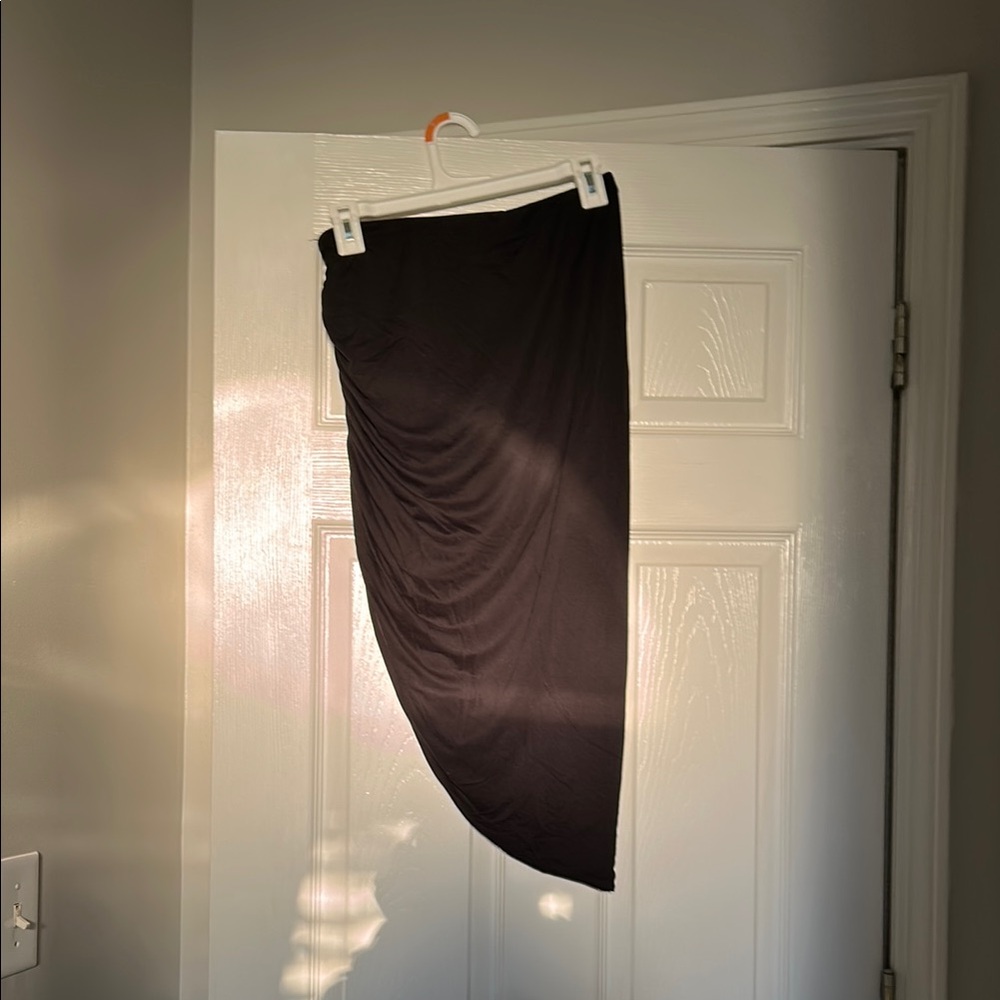 Mustard Seed Black Wrap Midi Skirt Asymmetrical Ruched